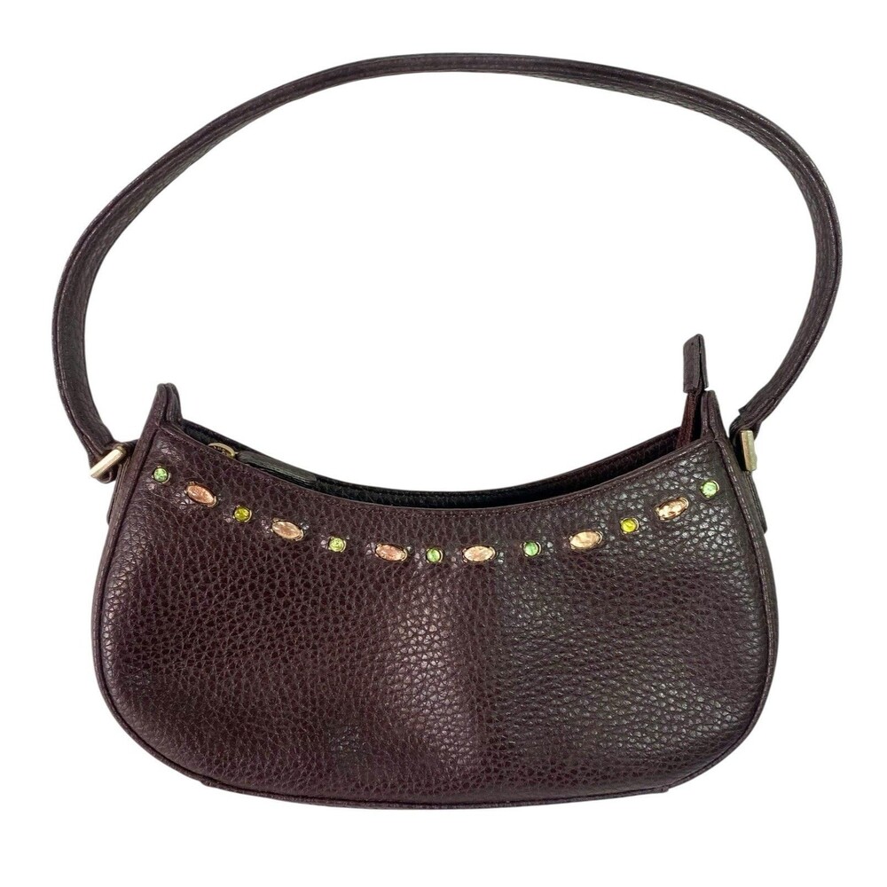 Liz Claiborne Vintage Handbag Purse Brown Jeweled Pebbled Accessories BoHo